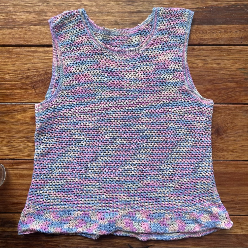 Handmade Crochet Pastel Rainbow Summer Top Size S - one of a kind